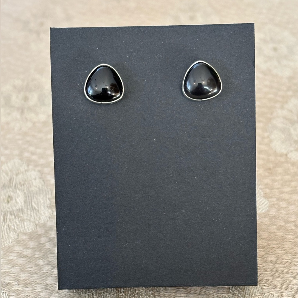 Vintage Sterling Silver & Onyx Stud Earrings 1/2” 4.66g BEAUTIFUL Natural Stones